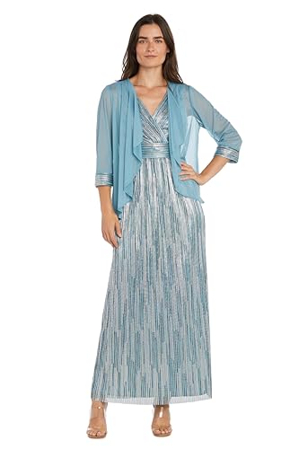 Elegant Two-Piece Matte Chiffon Jacket Dress W/Crinkle Surplice Bodice & 3/4 Sleeves