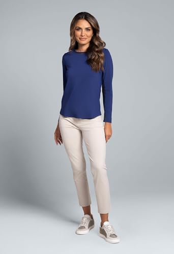 IBKUL Athleisure Wear Sun Protective UPF 50 Icefil Cooling Tech Long Sleeve Crew Neck Top with Under Arm Mesh – 83000 Red Solid