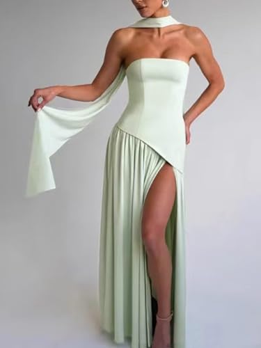 31wmESt4MNL.jpg Strapless Bridesmaid Dress with Scarf Chiffon Long Prom Dresses Evening Dress