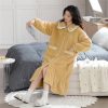 41-YhcJw79L.jpg JSEIAJB Plush Pajama Dress Cardigan Bathrobe Pajamas Pajamas Women's Autumn And Winter Long Thickened