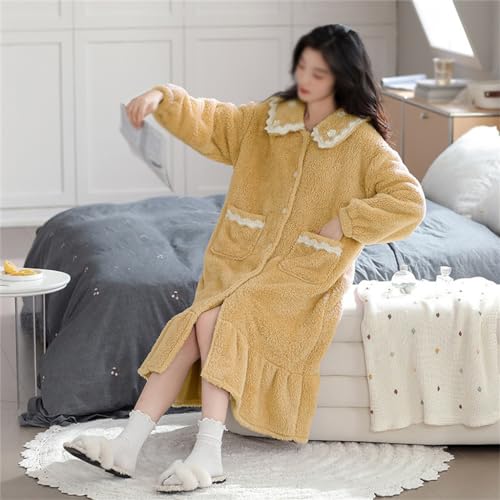 41-YhcJw79L.jpg JSEIAJB Plush Pajama Dress Cardigan Bathrobe Pajamas Pajamas Women's Autumn And Winter Long Thickened