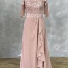 Lace Mother of The Bride Dresses for Wedding 3/4 Sleeves Chiffon Long Formal Evening Gown for Women