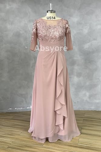 41-u-GcVuwL.jpg Lace Mother of The Bride Dresses for Wedding 3/4 Sleeves Chiffon Long Formal Evening Gown for Women