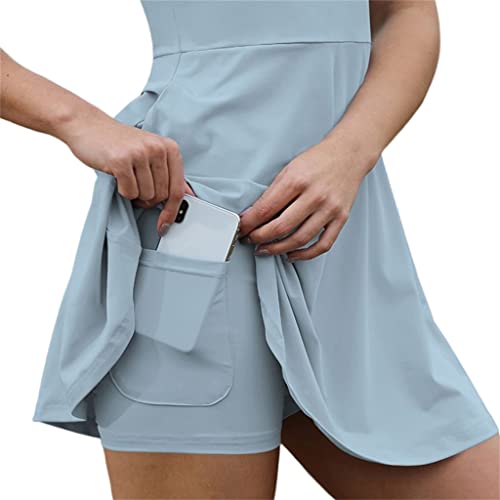 2pcs Tennis Dress Suit Solid Sleeveless Turn-Down Collar Badmintan Golf Tennis Dresses