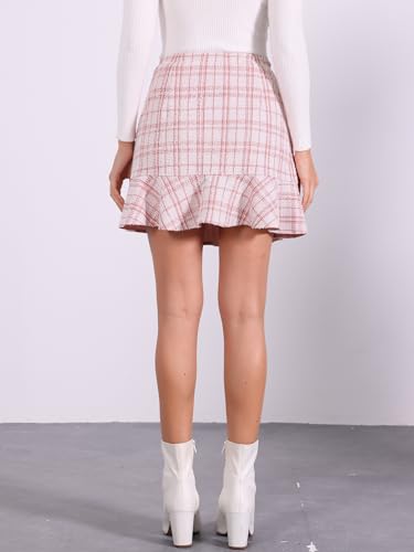 410kcfzsK7L.jpg Women's Plaid Skirts Ruffle Hem Button Decor Tweed Mini Skirt