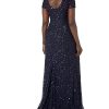Women's Short-Sleeve All Over Sequin Gown