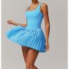 Tennis Skirt with Inner Lining Golf Pleated Skirt Suit Double Layer Design Dresses Workout Dress with Pockets