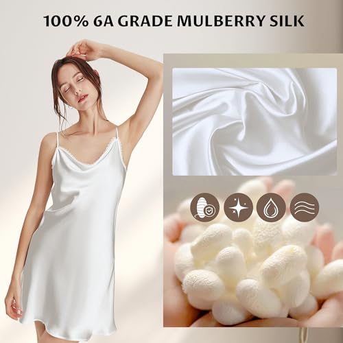 100% Mulberry Silk Nightgown for Women - 19 Momme Silk Sexy Lingerie, Sleeveless Slip Dress