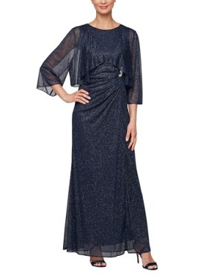 Women's Long Sleeveless Gown with Bolero Cascade Jacket, Mother of The Bride, Party Dress