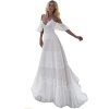 Women's Wedding Dresses Chic Lace Evening Dresses V Neck Ruffle Sleeves Beachy Boho Outdoorsy Wedding Gowns