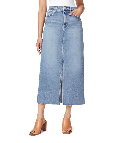 Jeans for Women High Rise Frayed Hem Front Slit Maxi Jean Skirt 36-Inch, Sizes 0-12