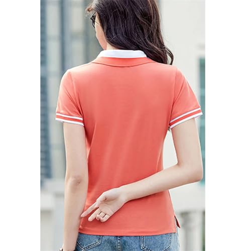 Womens Polo Shirt Solid Cotton Short Sleeve Contrasting Color Lapel Slim Fit Plus Size Sports Top