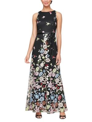Women's Long Sleeveless Embroidered A-line Dress