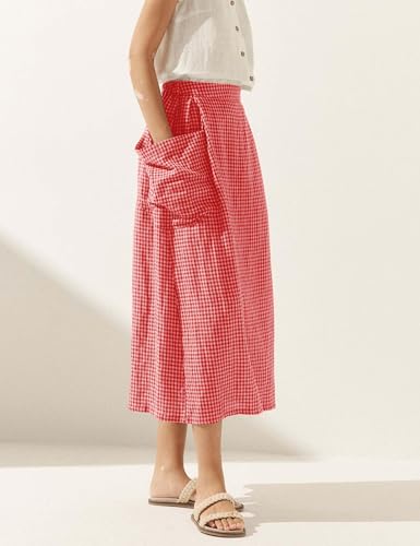 415SU6fZ1L.jpg Plaid Skirts for Women Elastic Waist Midi Skirt with Pockets Vintage Flowy Gingham Long Skirt