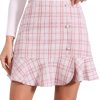 415m1TCVC4L.jpg Women's Plaid Skirts Ruffle Hem Button Decor Tweed Mini Skirt
