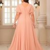 Short Sleeves Plus Size Mother of The Bride Dresses for Curvy Women V Neck Formal Dresses with Pockets YZTS224