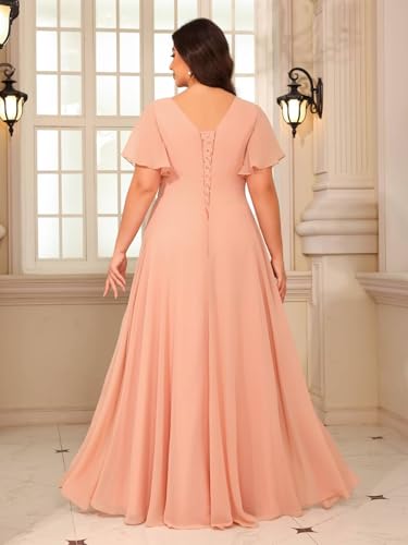 416CwbUz6pL.jpg Short Sleeves Plus Size Mother of The Bride Dresses for Curvy Women V Neck Formal Dresses with Pockets YZTS224