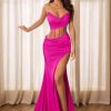 Strapless Mermaid Prom Dresses 2025 for Women Cutout V Neck Formal Dress Satin Evening Gowns with Slit Train Long