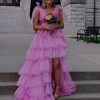 416m-Jj8OOL.jpg Tiered Tulle Prom Dress Long Ball Gown Deep V Neck Formal Evening Dresses with Slit Ruched for Women