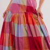 Women's Multicolour Plaid Print Ruched High Waist Casual Maxi Skirt