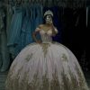 Bling Sequined Pearls Gold Embellishment Ball Gown Sweet 16 Quinceanera Dresses 2025 Mexican XV