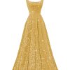 Spaghetti Straps Sequin Prom Dresses 2025 Long Sparkly A Line Formal Ball Gowns with Pockets YZTS228