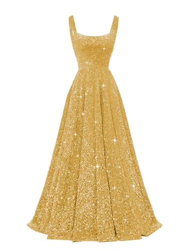 417yyzCCo6L.jpg Spaghetti Straps Sequin Prom Dresses 2025 Long Sparkly A Line Formal Ball Gowns with Pockets YZTS228