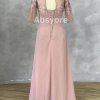 Lace Mother of The Bride Dresses for Wedding 3/4 Sleeves Chiffon Long Formal Evening Gown for Women