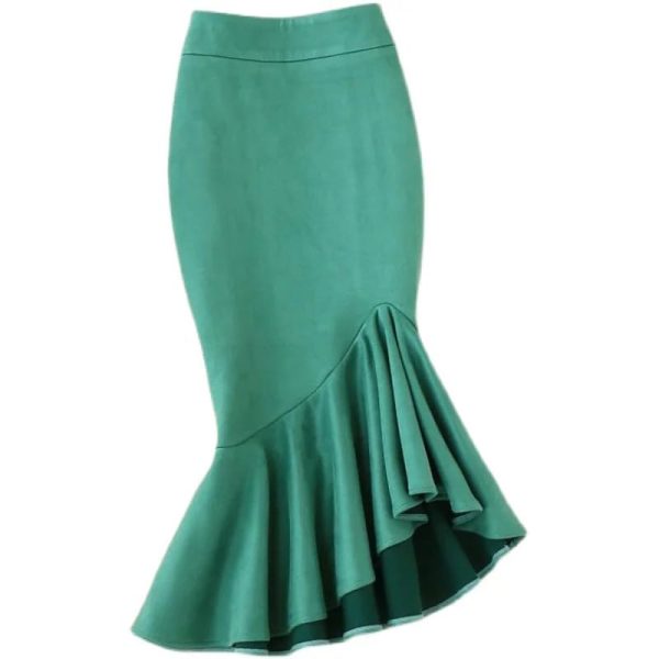 418j95poMHL.jpg Long Mid- Skirt Women Size Mermaid Style Ladies Waist Ruffles Winter Skirts