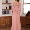 Lace Long Mother Dress for Women with Pleated Sequin Cape Scoop Illusion Chiffon Formal Dresses RA035