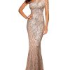 Women One Shoulder 1920s Plus Size Formal Dress Tassels Sleeve Sequins Gatsby Maxi Evening Gown