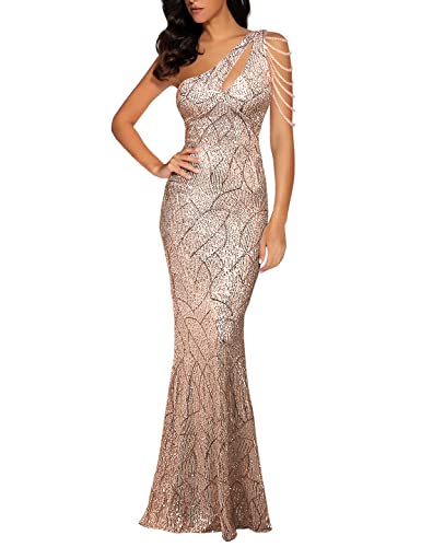 41Aignf-tTL.jpg Women One Shoulder 1920s Plus Size Formal Dress Tassels Sleeve Sequins Gatsby Maxi Evening Gown
