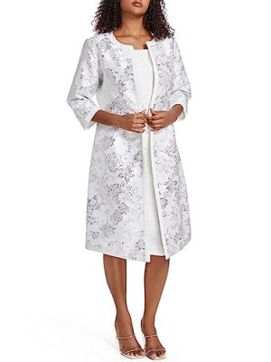 41AoxNUcEtL.jpg Women's Two Piece Dress Church Suits Mother Gift Special Occasion Wedding Party Jacquard Embroidery Long Jacket Church Set