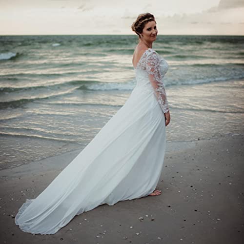 41AqebT5DgL.jpg Wedding Dresses for Bride 2025 with Lace Appliques Chiffon A Line Women Dress Long Sleeves Beach Bride Dress