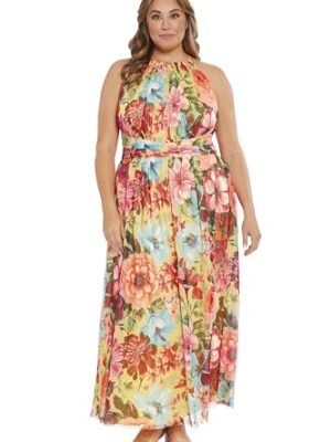 Women's Mesh Halter Maxi with Ruched Waistband Event Guest of Occasion Garden Party