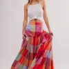 Women's Multicolour Plaid Print Ruched High Waist Casual Maxi Skirt