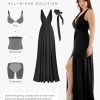 Women Formal Wedding Guest Dress - Shapewear Bridesmaid Dresses Built-in Bra Floor Length Prom Dress with Tie