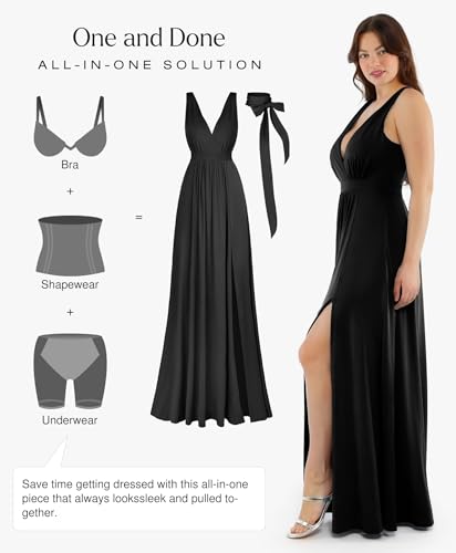 41BveTTpGUL.jpg Women Formal Wedding Guest Dress - Shapewear Bridesmaid Dresses Built-in Bra Floor Length Prom Dress with Tie