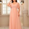 Short Sleeves Plus Size Mother of The Bride Dresses for Curvy Women V Neck Formal Dresses with Pockets YZTS224