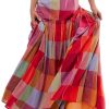 Women's Multicolour Plaid Print Ruched High Waist Casual Maxi Skirt