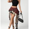 Plaid Skirts for Women Ruffle Asymmetrical Layered Hem Y2k Skirt with Shorts Underneath
