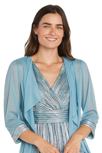 Elegant Two-Piece Matte Chiffon Jacket Dress W/Crinkle Surplice Bodice & 3/4 Sleeves