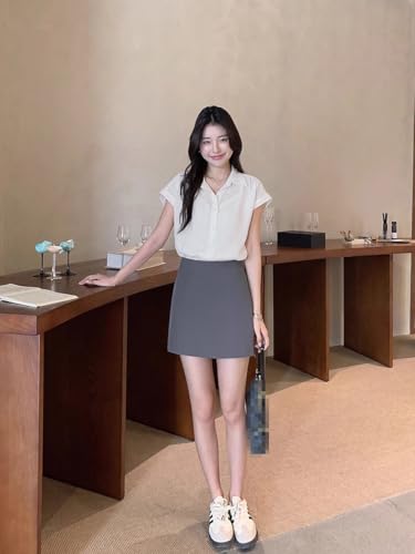 Korean Style Gray Casual Skirt Short Womens Summer Waist Pants