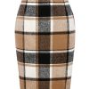 Midi Plaid Skirts for Women Fall Winter Knee Length Pencil Wool Skirt with Slit