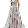 Prom Dresses Long A Line with Pockets Formal Evening Ball Gowns Side Slit Glitter Party Dress