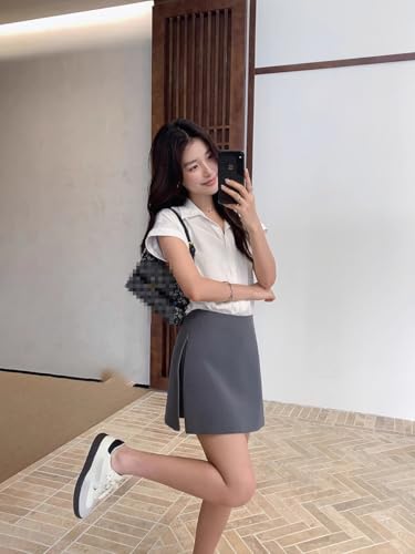 Korean Style Gray Casual Skirt Short Womens Summer Waist Pants