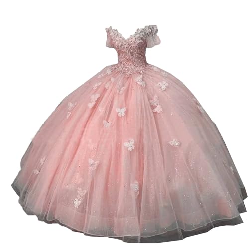41GJ1oA2lbL.jpg Quinceanera Dress Sparkling Butterfly Long Ball Gown Prom Dress Lace Appliques Party Ball Gown Sweet 15 Dress