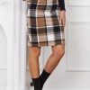 Midi Plaid Skirts for Women Fall Winter Knee Length Pencil Wool Skirt with Slit