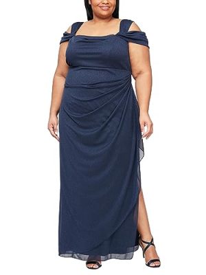 Women's Cold Shoulder Mother of The Bride Dress W/Ruched Skirt, Formal Event, Wedding Guest Gown (Plus Size)