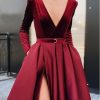 41HJGHcDO-L.jpg Women's Sparkly Sequin Prom Ball Gown with Pockets Long Sleeve Satin Formal Evening Dress with Slit YZTS055